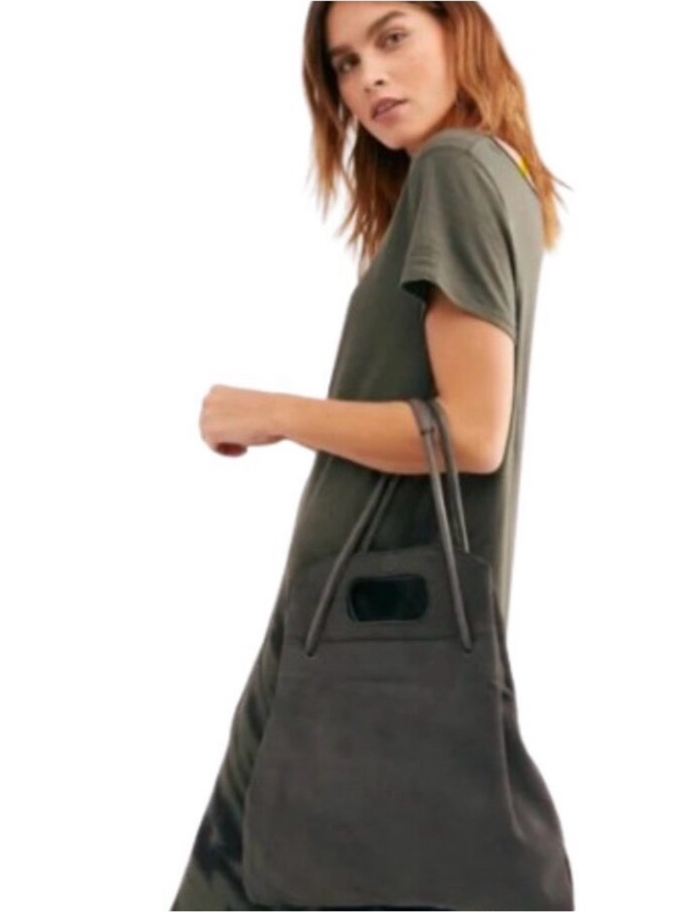 Free People Rosetta Top Handle Shoulder Bag in Gray Suede